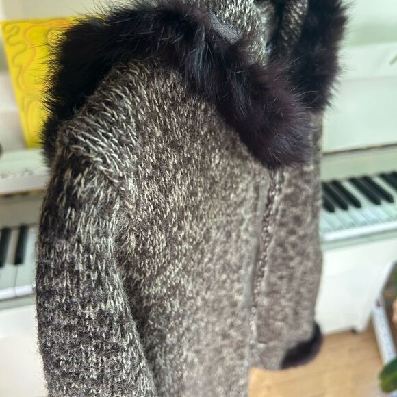 Point Zero Y2K Brown Hooded Cardigan W Faux Fur Trim L - Picture 11 of 16